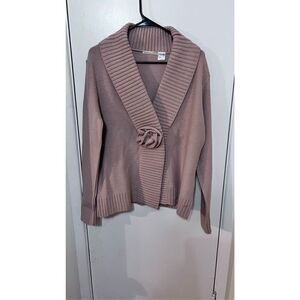 R Womens Chunky Knit V Neck Single Button Cardigan Sweater Mauve Pink Size 14-16